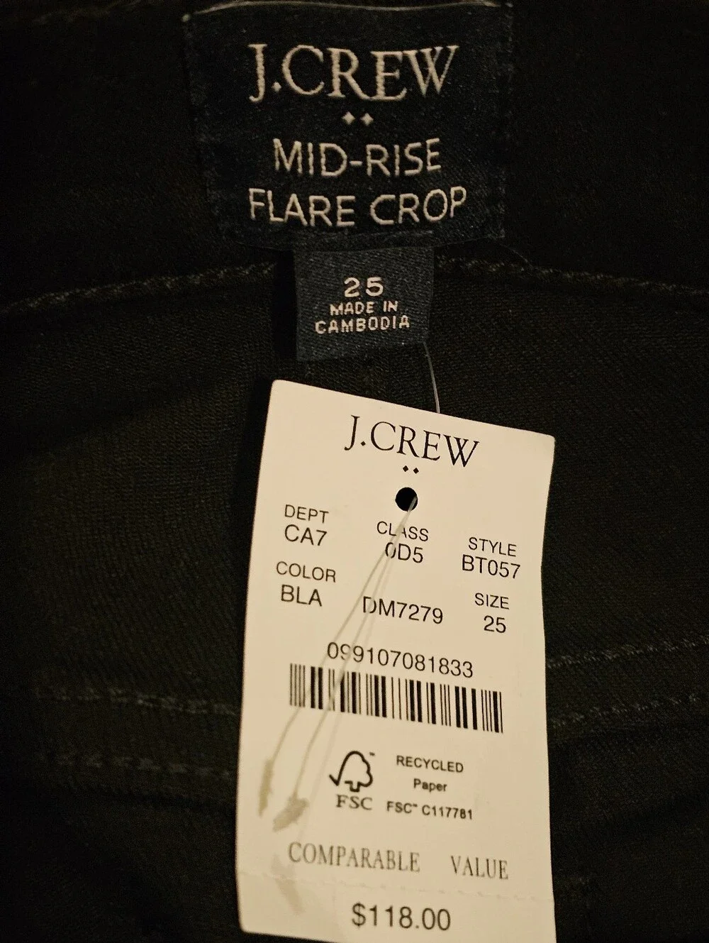J. Crew Mid Rise Flare Crop Jeans Black Women's Size 25 NWT